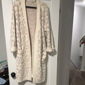 Barefoot Dreams Cream and Pink Leopard Cardigan